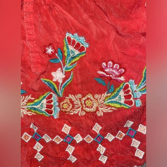 Johnny Was Orange Coral Dakota Embroidered TieNeck Poncho Top Size Medium Floral - Picture 4 of 10